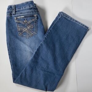 Earl Jean Womens Sz 12 Denim Blue Jeans Stretch Embroidered Bling Pockets 32 x31